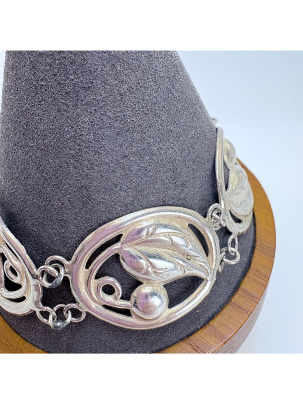 Leaf Circle Link Chain Bracelet Sterling Silver 925 Size 8.25" Length - Picture 3 of 10